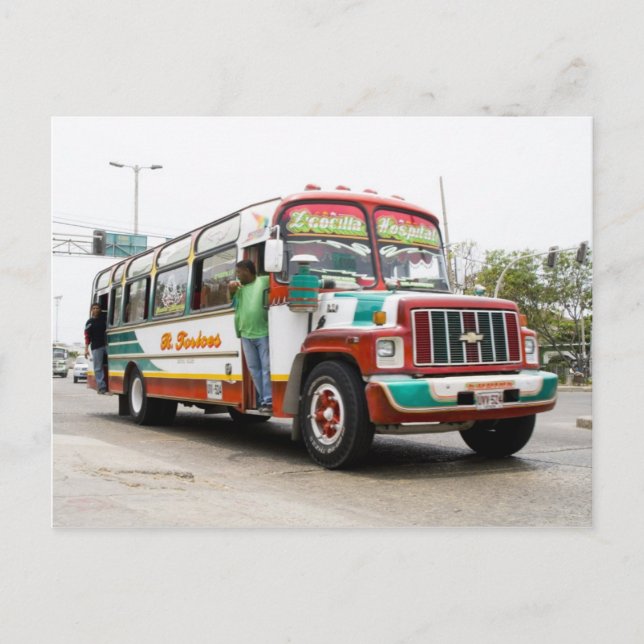 Colourful bus in Cartagena Postcard (Front)