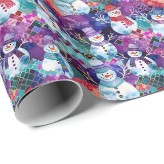 Colourful Busy Snowmen Pattern Wrapping Paper