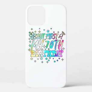 colourful but first my 70th birthday stripes text iPhone 12 case
