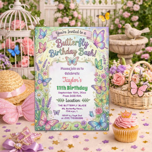 Colourful Butterflies 11th Birthday Bash Invitatio Invitation