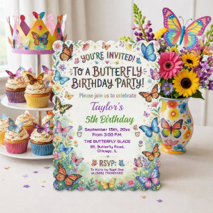 Colourful Butterflies 5th Birthday Party Invitatio Invitation