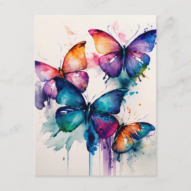 Colourful Butterflies Abstract Watercolor Postcard (Front)
