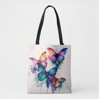 Colourful Butterflies Abstract Watercolor Tote Bag