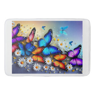 Colourful Butterflies and Daisies Blanket Bath Mat