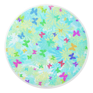 Colourful Butterflies and Daisies by Shirley Taylo Ceramic Knob