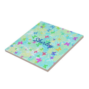 Colourful Butterflies and Daisies by Shirley Taylo Tile