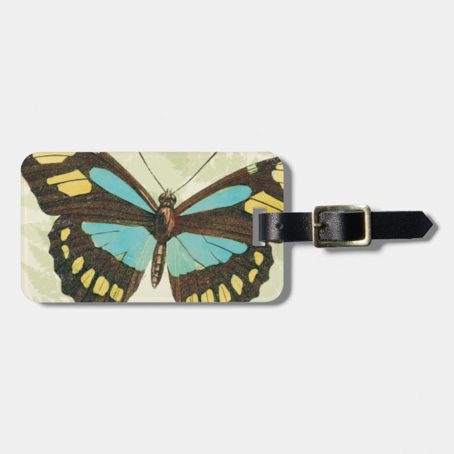 Colourful Butterflies and Fern Leaves Luggage Tag (Front Horizontal)