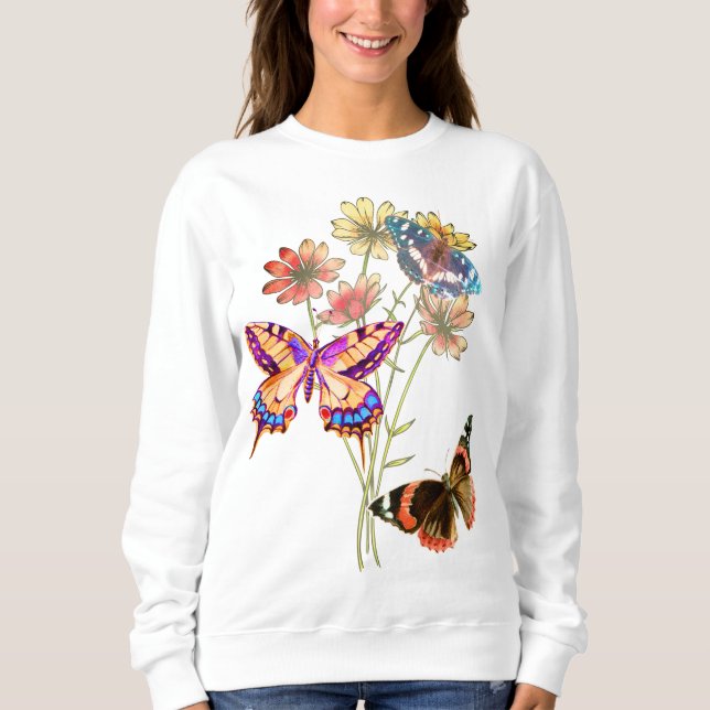 Colourful Butterflies and Flowers Sweatshirt (Front)