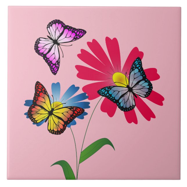 Colourful butterflies and flowers tile (Front)