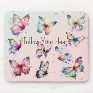 Colourful Butterflies and Hearts Mouse Pad