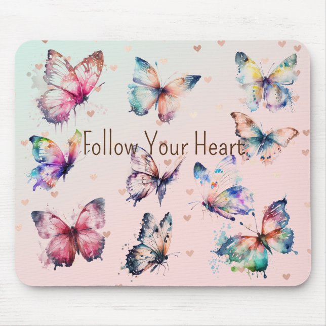 Colourful Butterflies and Hearts Mouse Pad (Front)