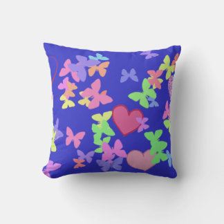 colourful butterflies and loving hearts blue pillo cushion