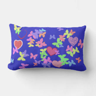 colourful butterflies and loving hearts blue pillo lumbar cushion