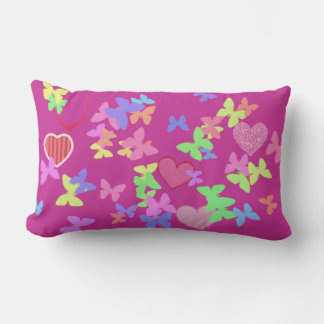 colourful butterflies and loving hearts pink pillo lumbar cushion