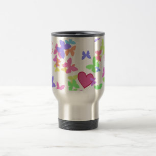 colourful butterflies and loving hearts travel mug