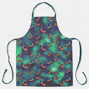 Colourful Butterflies and Teal Bokeh Cute and Girl Apron