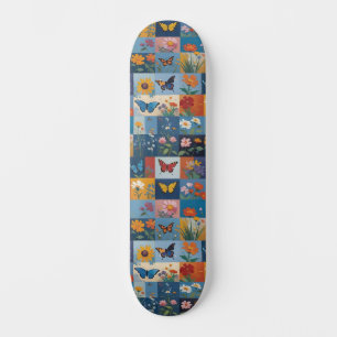 Colourful Butterflies And Wildflowers Patchwork Skateboard