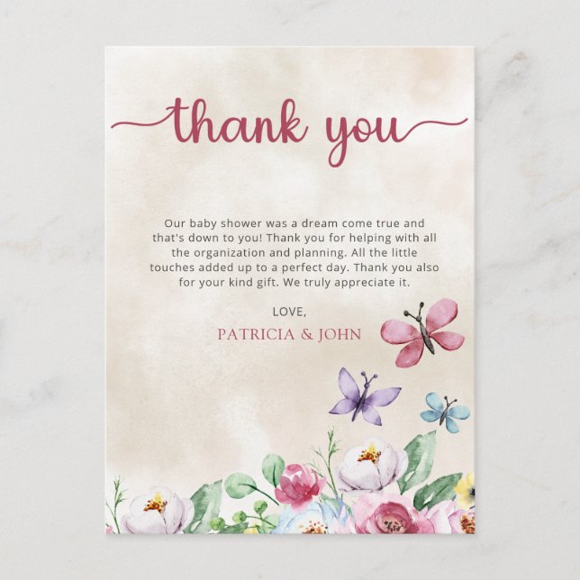 Colourful Butterflies Baby Shower Thank You Postcard (Front)