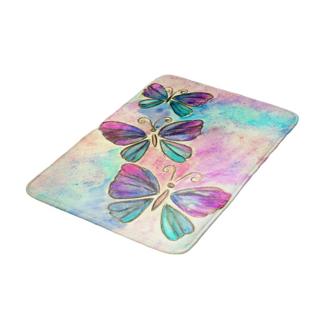 Colourful Butterflies Bath Mat (Angled)