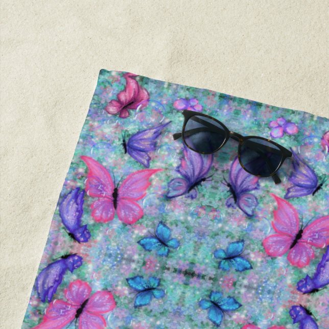 Colourful Butterflies Beach Towel (In Situ)