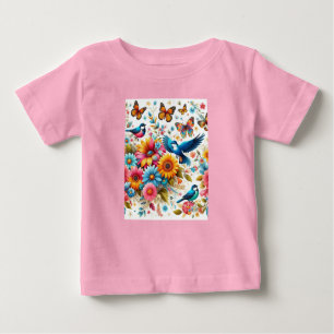 Colourful Butterflies Birds Flowers Pink Custom Baby T-Shirt