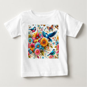 Colourful Butterflies Birds Flowers Template White Baby T-Shirt