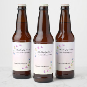 Colourful Butterflies Birthday Beer Bottle Label