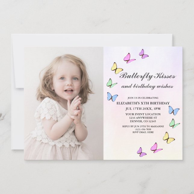 Colourful Butterflies Birthday Invitation (Front)