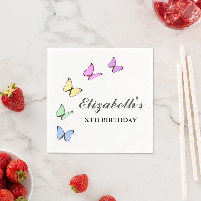 Colourful Butterflies Birthday Napkin (Insitu)