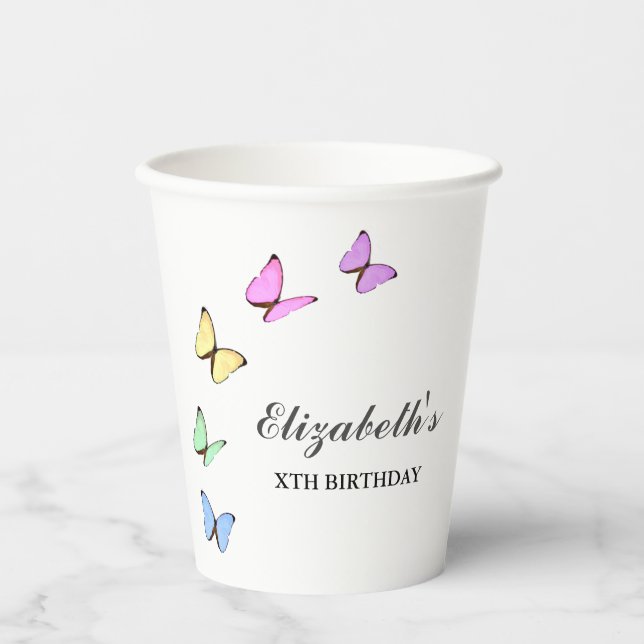 Colourful Butterflies Birthday Paper Cups (Front)