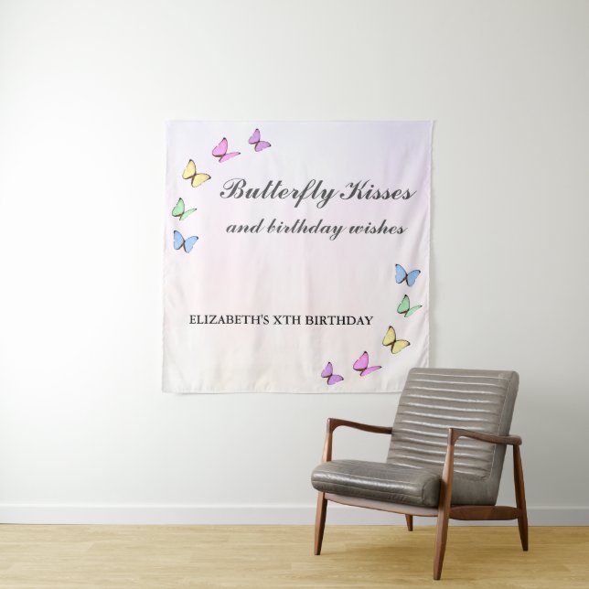 Colourful Butterflies Birthday Tapestry (In Situ)