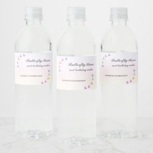Colourful Butterflies Birthday Water Bottle Label