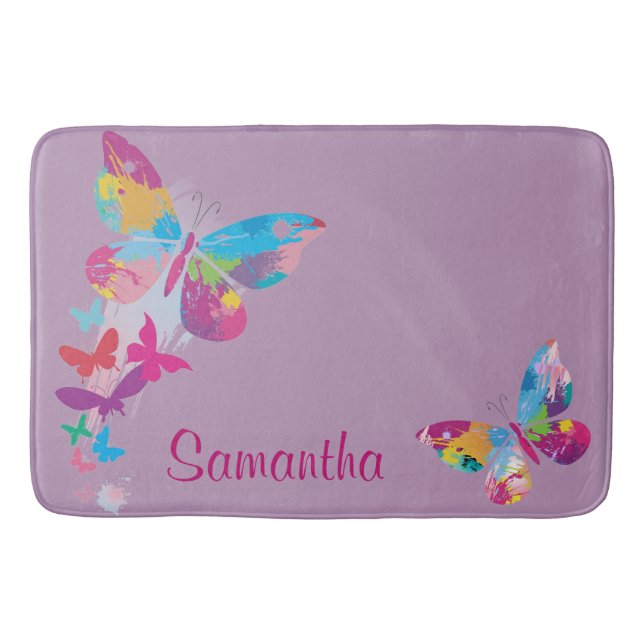 Colourful Butterflies Design Bath Mat (Front)