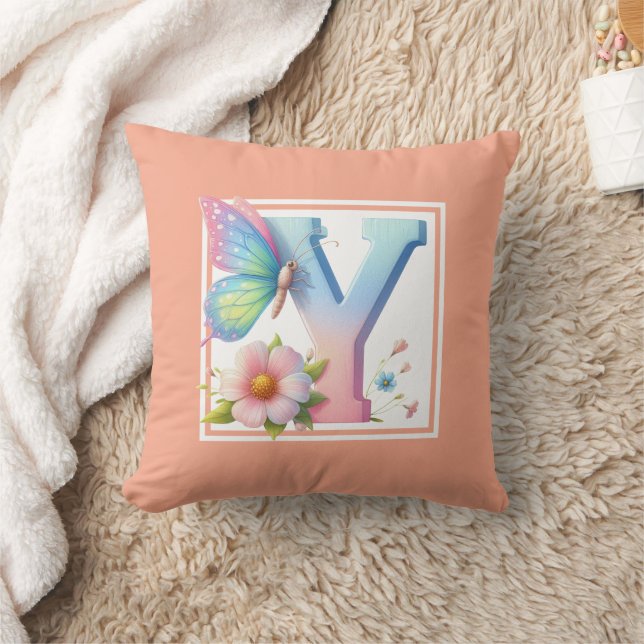 Colourful Butterflies - Floral - Letter Y Cushion (Blanket)