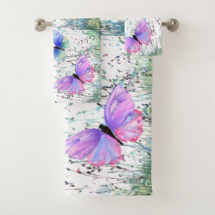 Colourful Butterflies Flying in Nature Joy Spring Bath Towel Set
