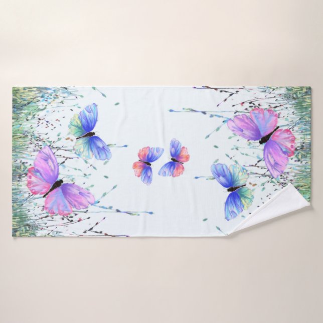 Colourful Butterflies Flying in Nature - Spring  Bath Towel Set (Bath Towel)