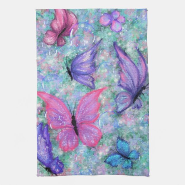 Colourful Butterflies Flying - Joy Tea Towel (Vertical)