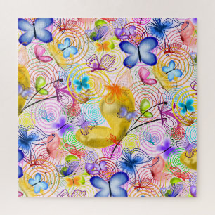Colourful Butterflies Flying - Spring - Drawing Jigsaw Puzzle