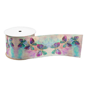 Colourful Butterflies Flying - Spring - Watercolor Satin Ribbon
