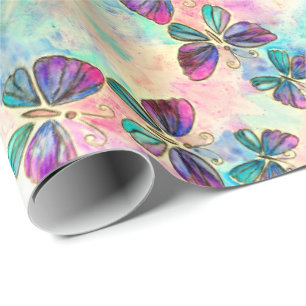 Colourful Butterflies Flying - Spring - Watercolor Wrapping Paper