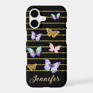 colourful butterflies gold lines personalised blac