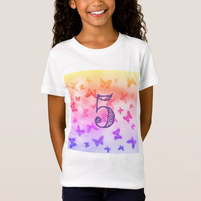 Colourful butterflies Heart 5th Birthday girl T-Shirt (Front)