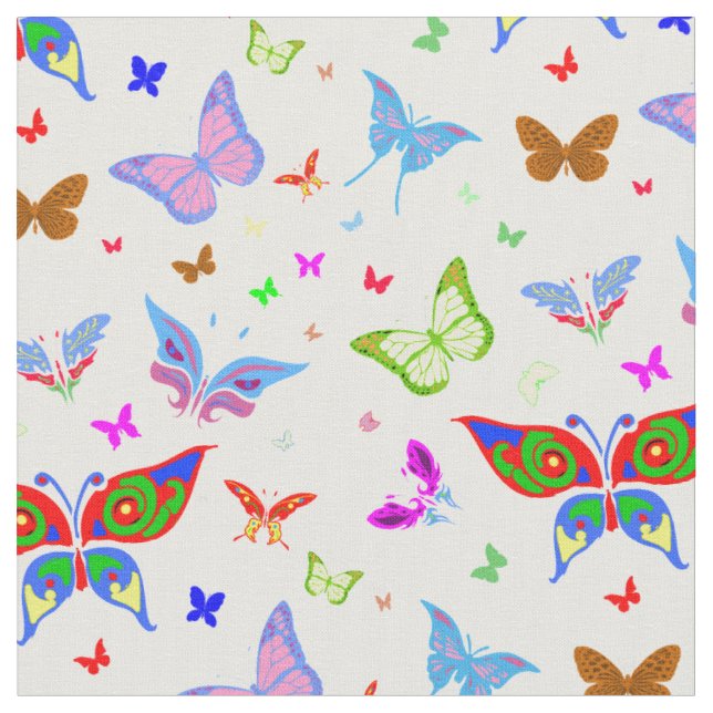 Colourful Butterflies In Flight Festive Pattern Fabric (Close Up)