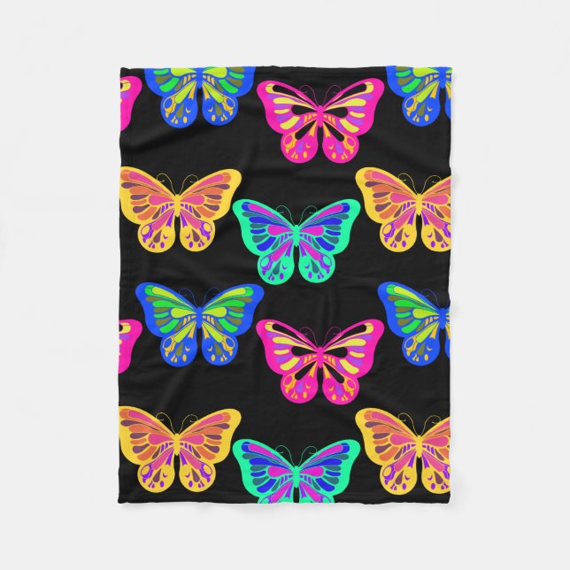 Colourful Butterflies Lepidopterous Vaporwave Fleece Blanket (Front)