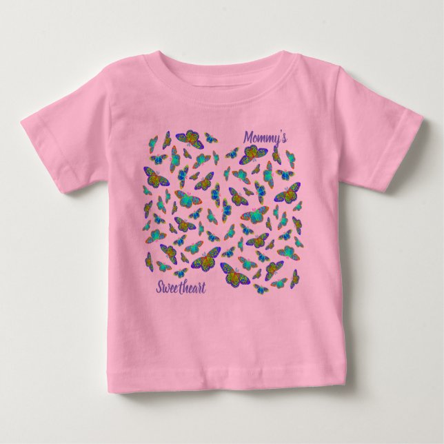 Colourful butterflies on baby pink -  baby T-Shirt (Front)