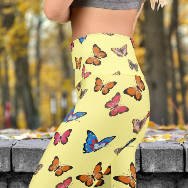 Colourful Butterflies on Canary Pattern Yoga Capri Leggings (Colorful Butterflies on Canary)