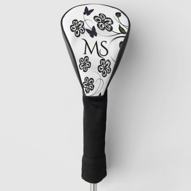 Colourful Butterflies on White Flowers Golf Head Cover (Front)