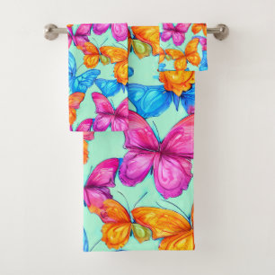 Colourful Butterflies Pattern  Bath Towel Set