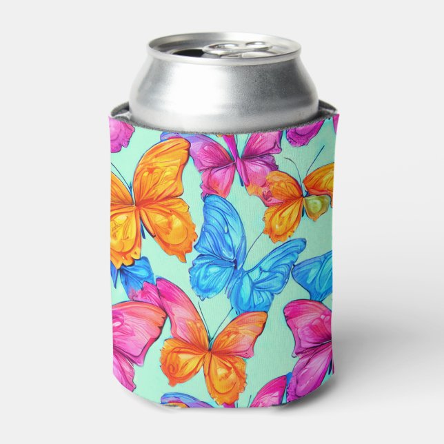 Colourful Butterflies Pattern  Can Cooler (Can Front)