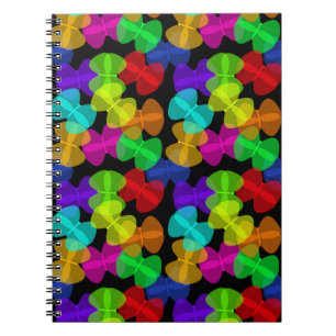 Colourful butterflies pattern on black background notebook